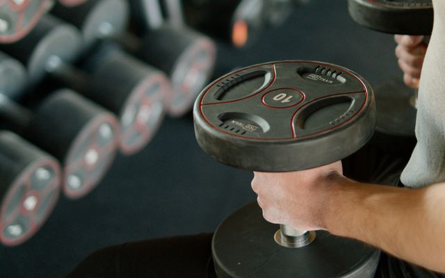 Dumbbells on a rack