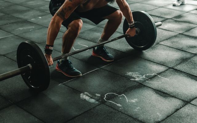 A kettlebell on a gym floor